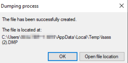 Task Manager — dump file creation progress