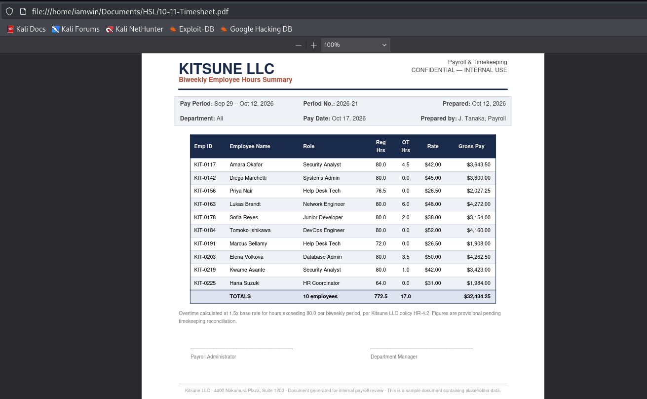 Timesheet --