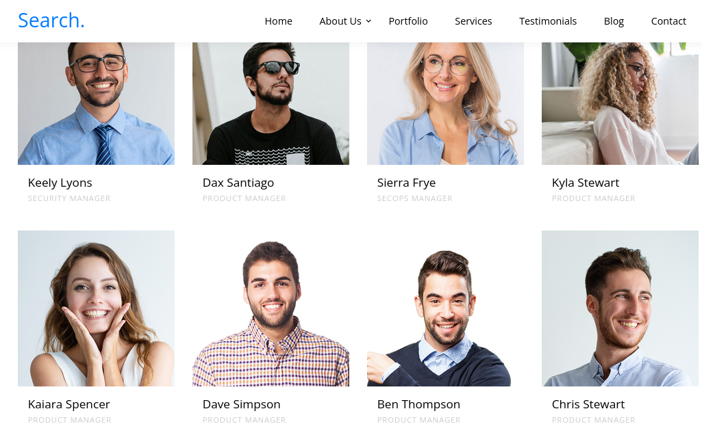 Team section — employee names visible on the site