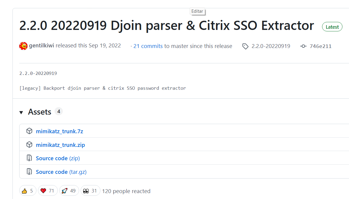 Mimikatz release page